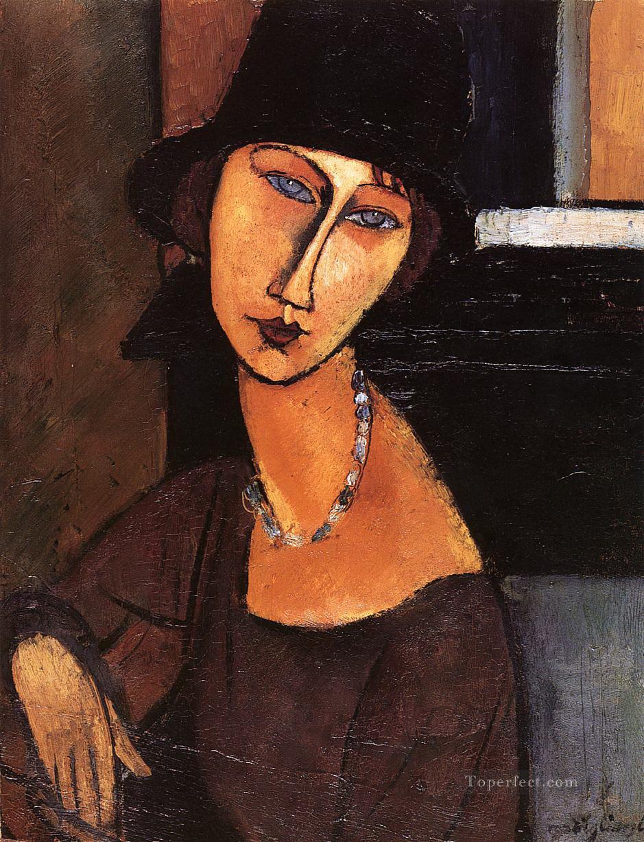 jeanne hebuterne with hat and necklace 1917 Amedeo Modigliani Oil Paintings
